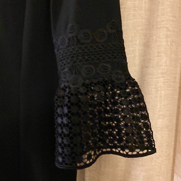 Black Talbot’s ponte knit dress with lace sleeves, size 10. - Picture 4 of 8